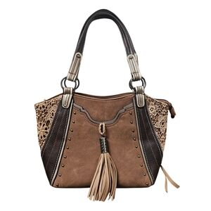 Justin Boots Saddle Lace Conceal Carry Fau Leather Fringe Brown Tan Shoulder Bag